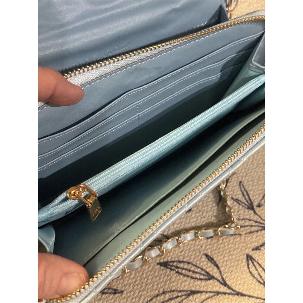 Badgley Mischka Quilted Crossbody Bag Blue Metal Vegan Leather NWT - Picture 7 of 8